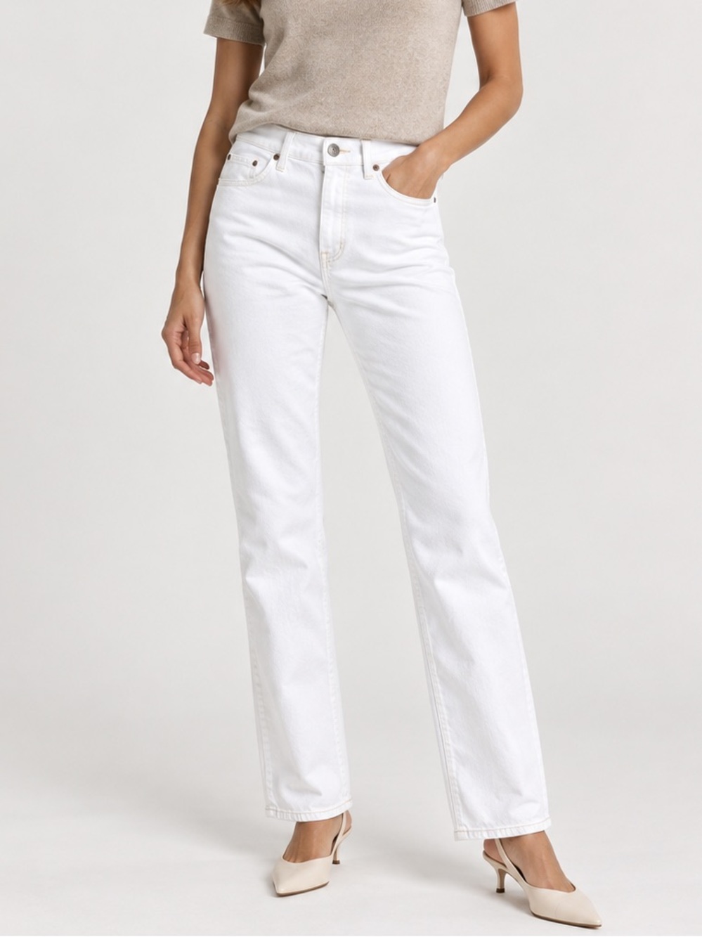 Gap 1969 Real Straight White Jeans 27P Petite Stretch Denim